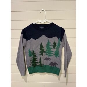 Andy & Evan Kids Size 8 Sweater Nature Scene Trees Bears Mountain Blue Grey